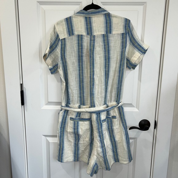 NWT Toad &Co Camp Cove Short Sleeve Cotton Romper Salt Trio Stripe Size Large - Picture 2 of 7
